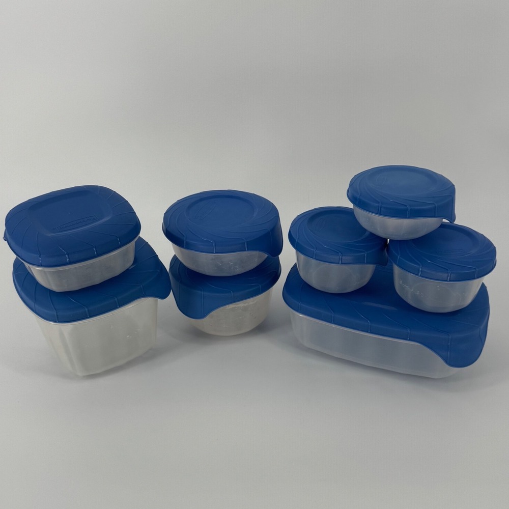 Rubbermaid Vintage Servin' Saver 8pc Food Storage Container Set Blue Lids